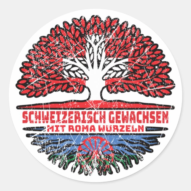 Roma Romani Schweizer Schweiz Baum Wurzel Flagge Classic Round Sticker (Front)