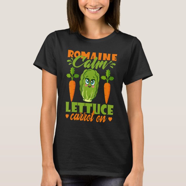Romaine Calm Lettuce Carrot On Vegan Vegetarian Pu T-Shirt (Front)