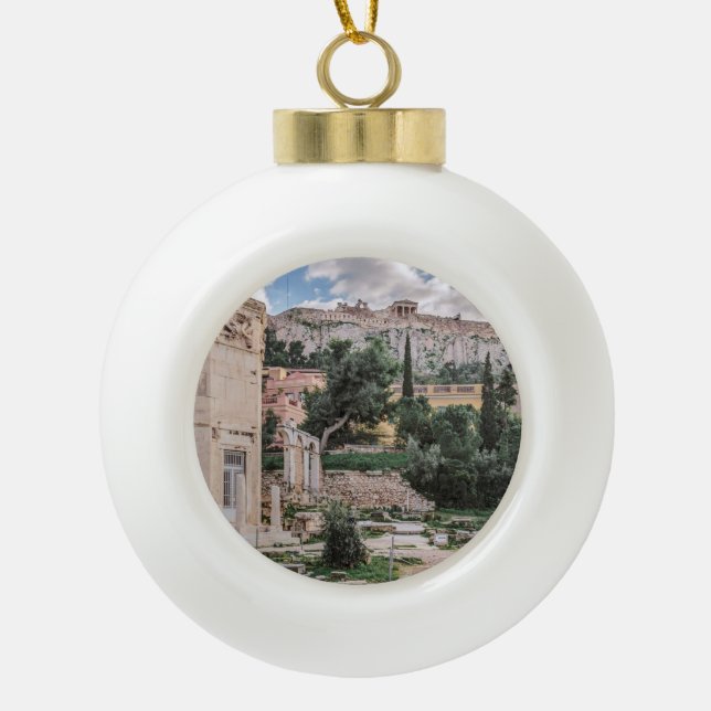 Roman Agora, Athens, Greece Ceramic Ball Christmas Ornament (Front)