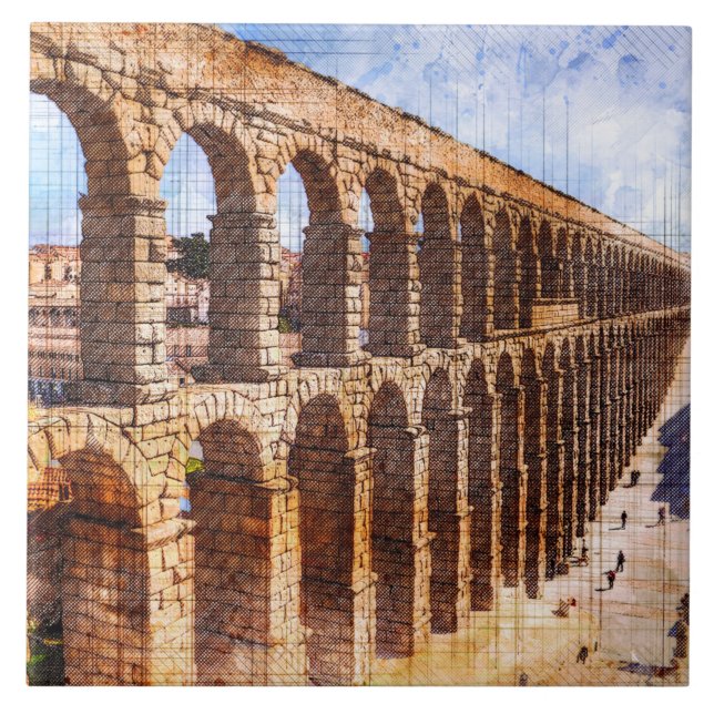 Roman Aqueduct, Segovia. Spain. Ceramic Tile (Front)
