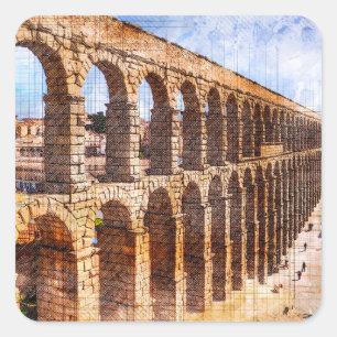 Roman Aqueduct, Segovia. Spain. Square Sticker