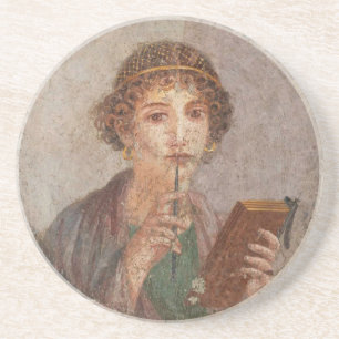 Roman Art Pompeii Sappho Girl with Stylus Antique Coaster