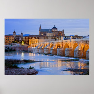 Roman Bridge and Mezquita Cathedral in Cordoba Poster