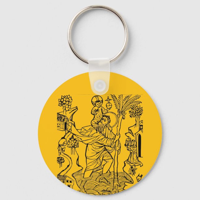 Roman Catholic Saint Christopher Devotional Art Key Ring (Front)