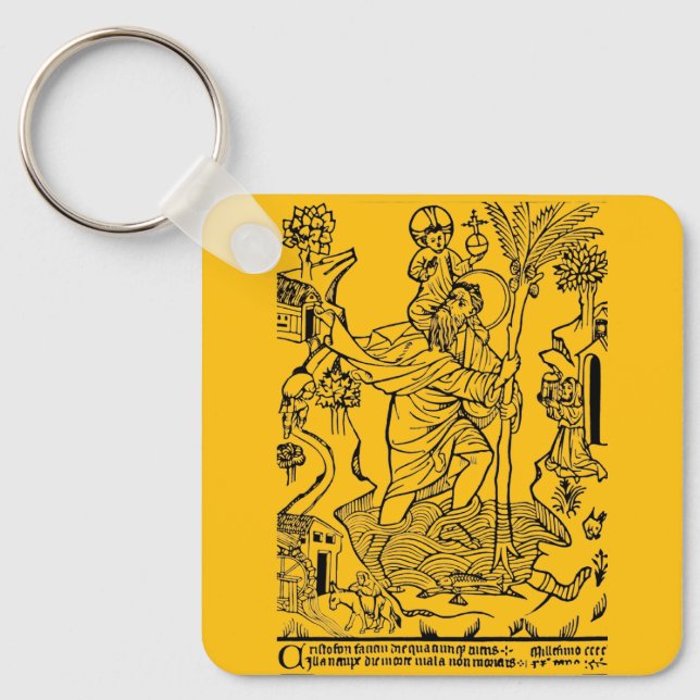 Roman Catholic Saint Christopher Devotional Art Key Ring (Front)