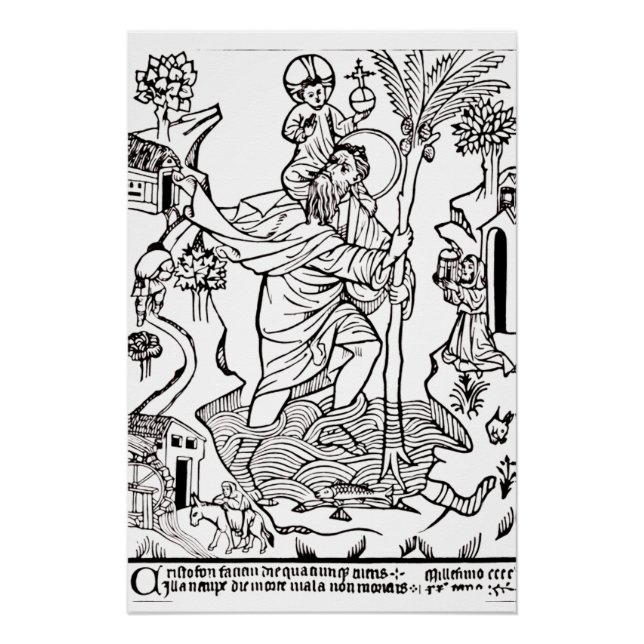 Roman Catholic Saint Christopher Devotional Art Poster (Front)