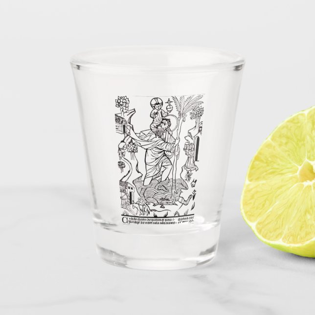 Roman Catholic Saint Christopher Devotional Art Shot Glass (Front)