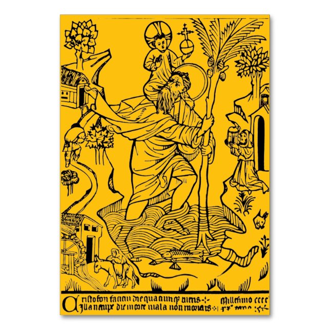Roman Catholic Saint Christopher Devotional Art Table Number (Front)