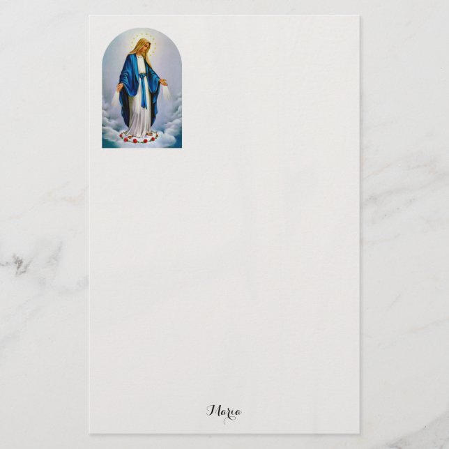 Roman Catholic Virgin Mary Red Roses Customised Stationery (Front)