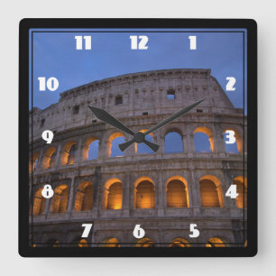 Roman Colosseum at Night Square Wall Clock