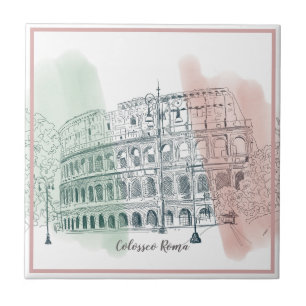 Roman Colosseum Italian Flag Colours Pen and Ink Ceramic Tile