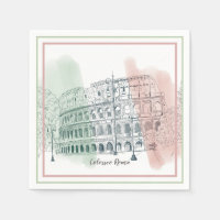 Roman Colosseum Italian Flag Colours Pen and Ink