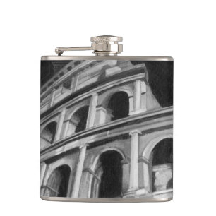 Roman Colosseum with Architectural Drawings Hip Flask