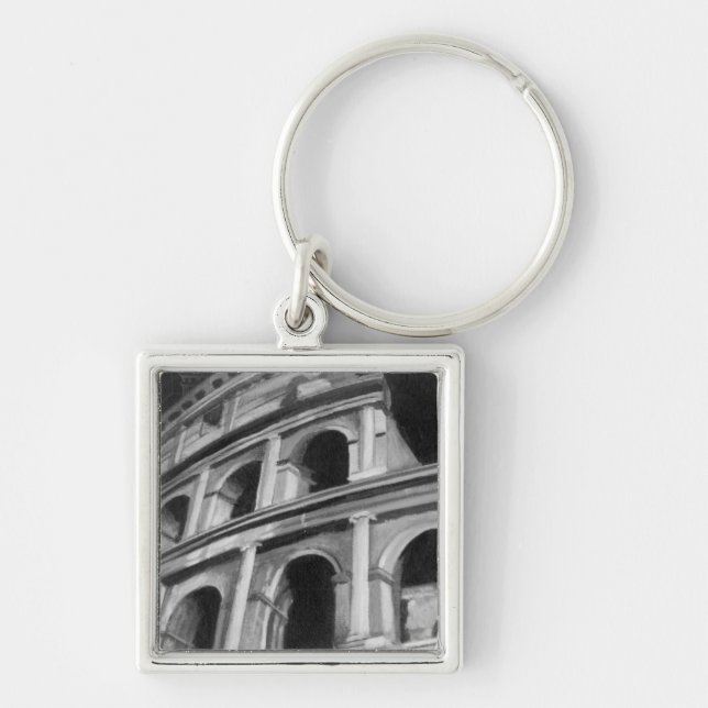 Roman Colosseum with Architectural Drawings Key Ring (Front)