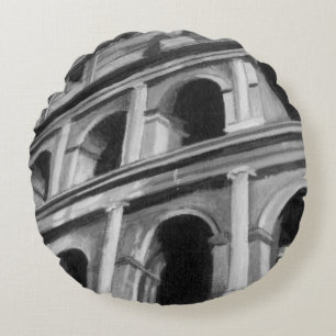 Roman Colosseum with Architectural Drawings Round Cushion