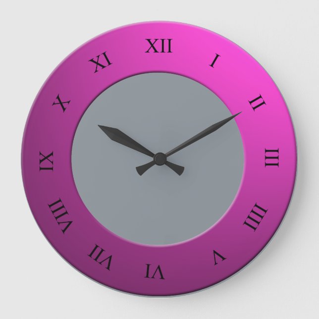 Roman Digits on Pink Frame on any Colour Large Clock (Front)