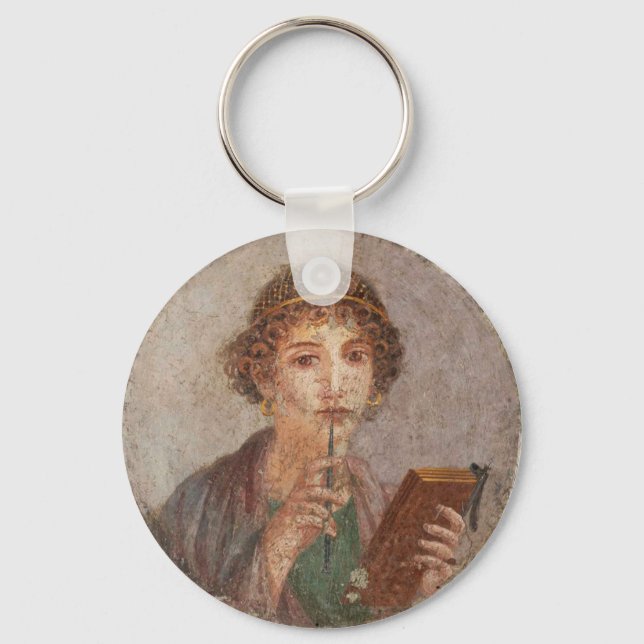 Roman Fresco Pompeii Sappho Girl Tablet & Stylus Key Ring (Front)