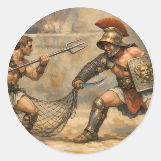 Roman Gladiator Duel  Classic Round Sticker (Front)