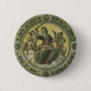 Roman Goddess Justice with Angels by Raphael 6 Cm Round Badge