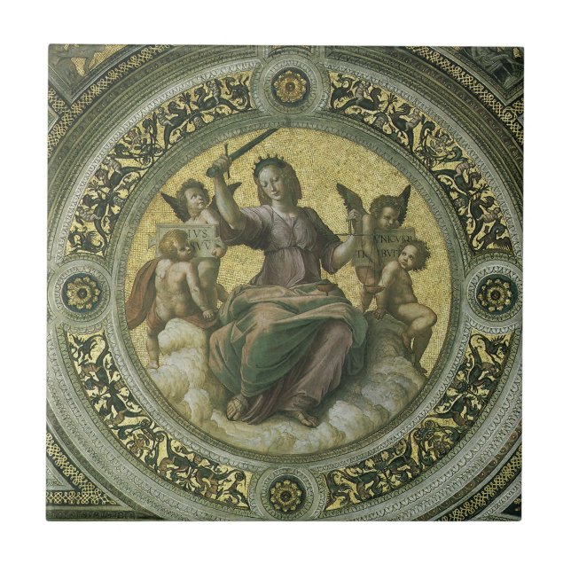 Roman Goddess Justice with Angels by Raphael Ceramic Tile (Front)