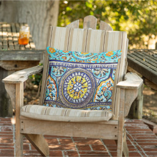 Roman Italian Spanish Majolica Floral Patio Cushion