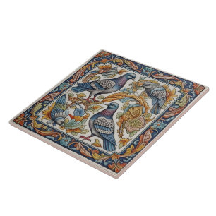 Roman Mosaic Style Pigeons Ceramic Tile