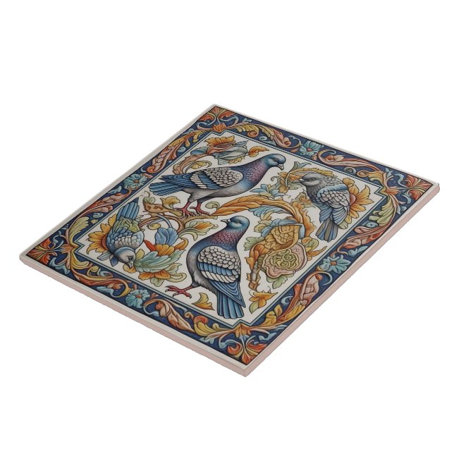 Roman Mosaic Style Pigeons Ceramic Tile (Side)