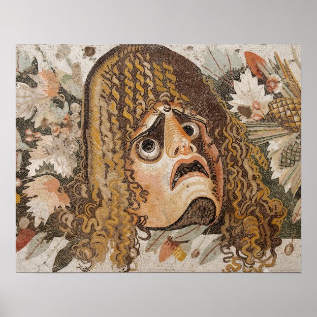 Roman mosaic, with mask, leaves and fruit poster (Front)