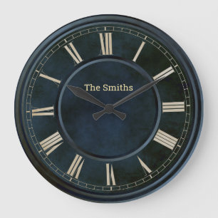 Roman Numbers Blue Slab  Large Clock