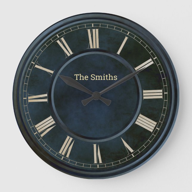 Roman Numbers Blue Slab  Large Clock (Front)