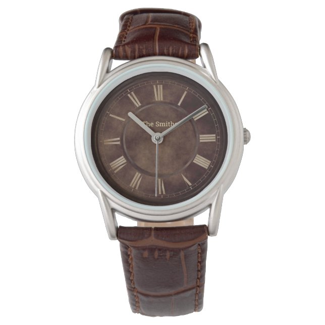 Roman Numbers Rusty Brown  Watch (Front)