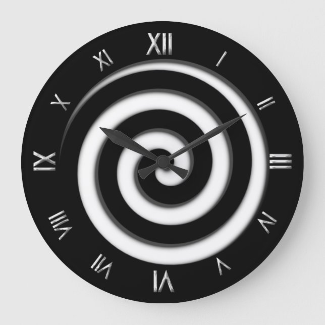 Roman Numeral Black Spiral Hypno Wall Clock (Front)