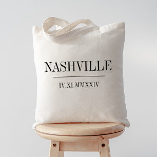 Roman Numeral Date & City Wedding Welcome Tote Bag