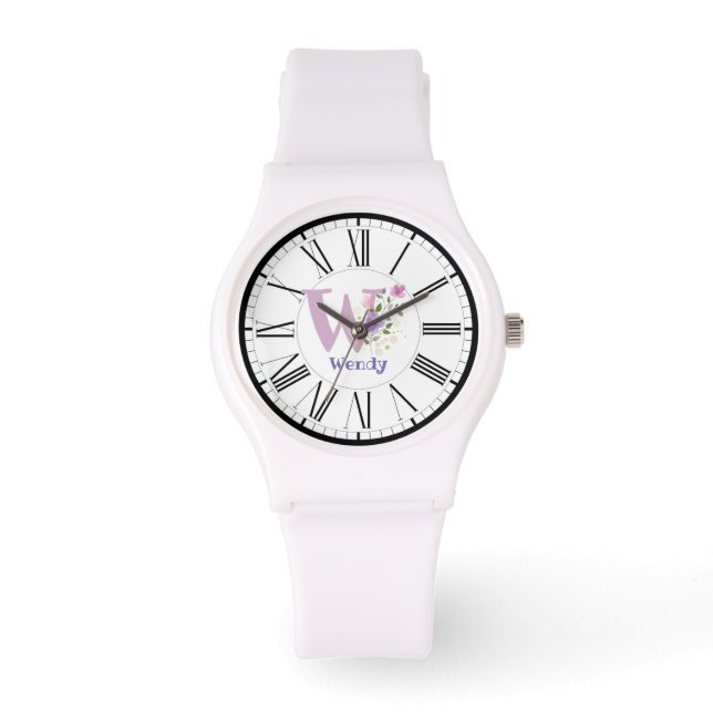 Roman Numeral Design with Initial and Name Wendy Watch (Front)