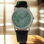 Roman Numeral Men's Watch – Jade-Inspired Face<br><div class="desc">Roman Numeral Men's Watch – Jade-Inspired Face | Classic Leather Strap | Custom Initial & Name | Gift for Him. Timeless elegance meets meaningful design in this Roman Numeral Men’s Watch featuring a jade-inspired face that evokes serenity, strength, and classic refinement. Framed by a silver-tone case and paired with a...</div>