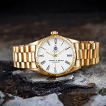 Roman Numeral Monogram Couple names Watch<br><div class="desc">Personalized Roman Numeral Monogram Couple’s Custom Names & Initials Elevate your style with this elegant and timeless couple’s watch, featuring classic Roman numerals and a personalized monogram with names and initials. This sophisticated timepiece is a perfect gift for weddings, anniversaries, Valentine’s Day, or any special occasion. Designed for couples who...</div>