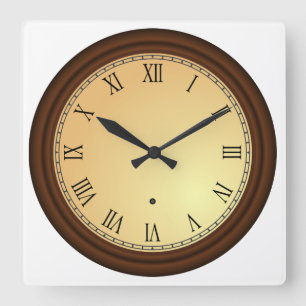 Roman Numeral Simulated Wood Frame Square Wall Clock