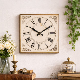 Roman Numeral Victorian Gothic Aesthetics Vintage Square Wall Clock