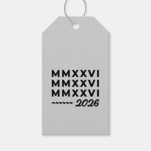 Roman Numerals MMXXVI – 2026 Black Modern Typograp Gift Tags