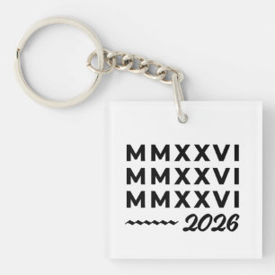 Roman Numerals MMXXVI – 2026 Black Modern Typograp Key Ring