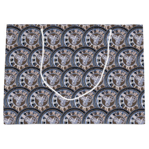 Roman Numerals Vintage Gear Clock Large Gift Bag