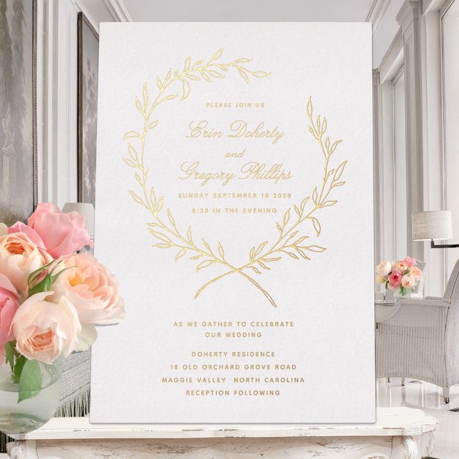 Roman Olive Leaf Wreath Gold Foil Invitation (Creator Uploaded)