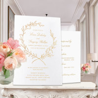 Roman Olive Leaf Wreath Wedding Gold 4 x 5 Invite