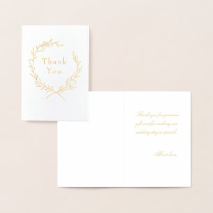 Roman Olive Leaf Wreath Wedding Thank You Gold Foil Card