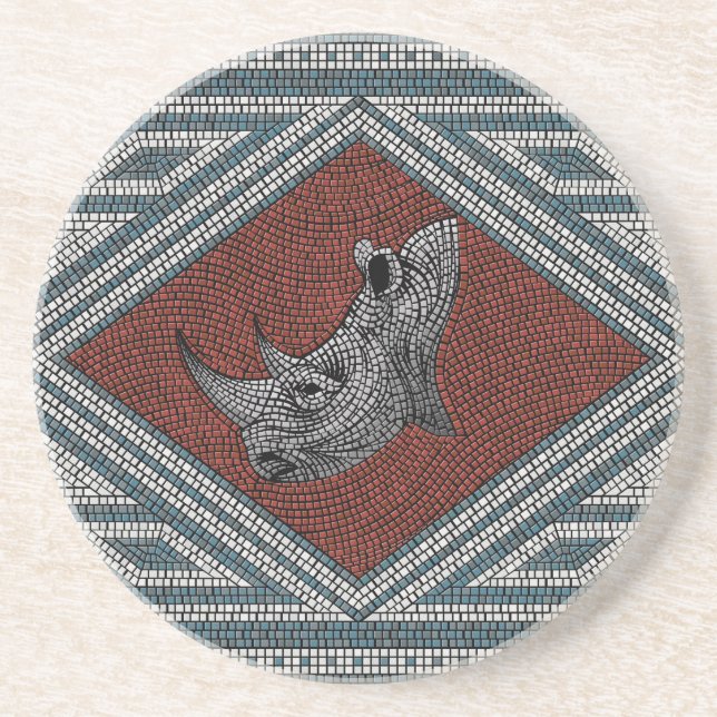 Roman Rhino Mosaic Coaster (Front)