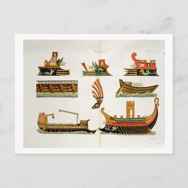 Roman Ships with details of figureheads, plate 23, Postcard (Front)