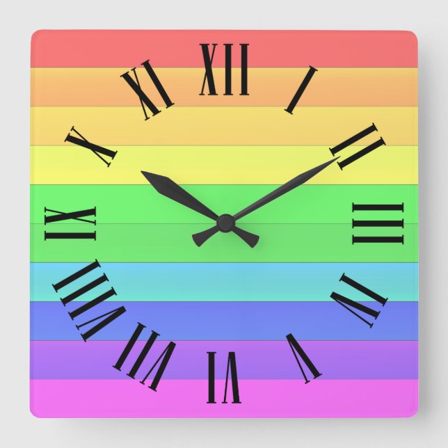 Roman Style with Colourful Pastel Rainbow Stripes  Square Wall Clock (Front)