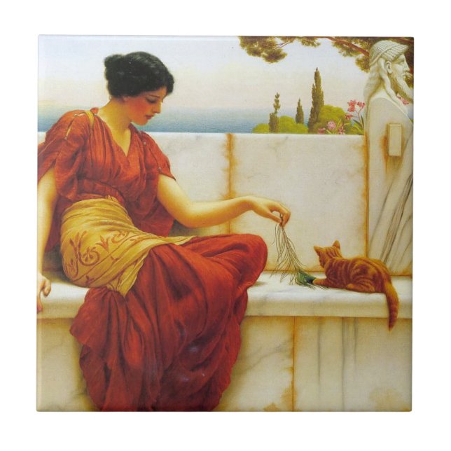 Roman Woman Playing with her Favourite Cat Ceramic Tile (Front)