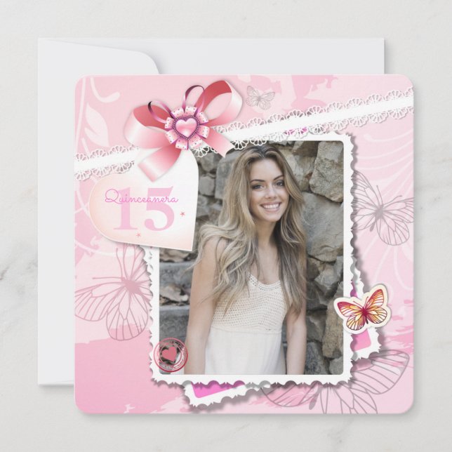 Romance and Butterflies Photo Invitation (Front)