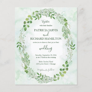 Romance Greenery Budget Wedding Invitations